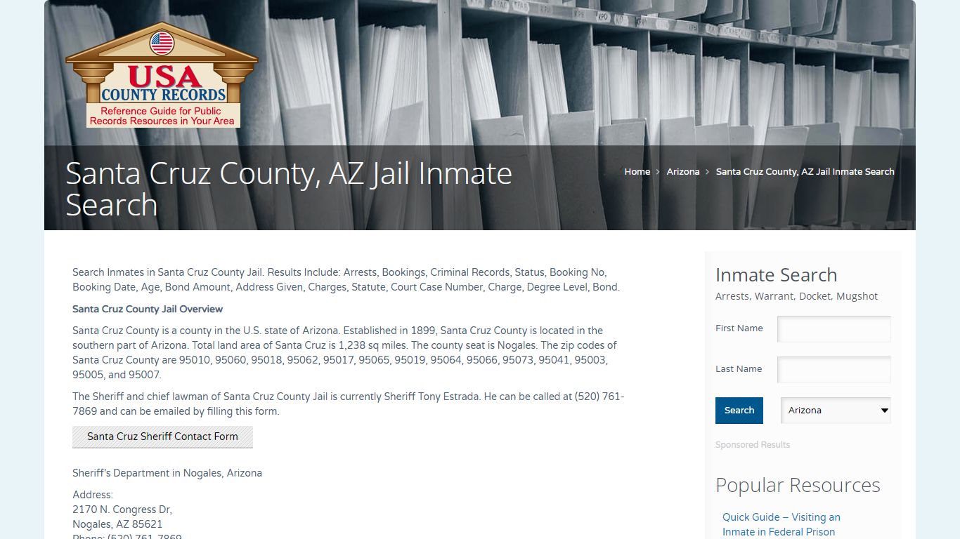 Santa Cruz County, AZ Jail Inmate Search | Name Search