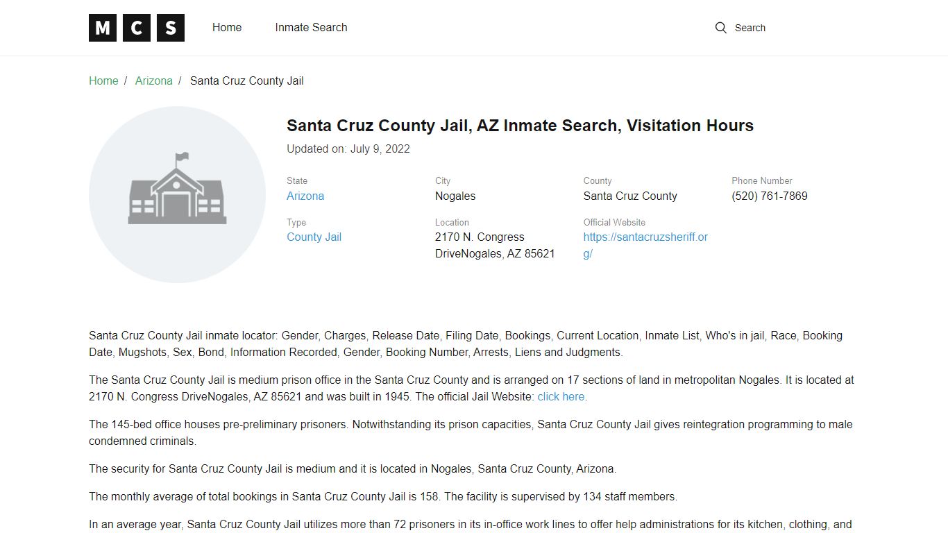 Santa Cruz County, AZ Jail Inmates Search, Visitation Rules